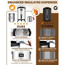 Insulated Beverage Dispenser 2.2 Gallon, Hot Drink Dispenser with 304 Stainless Steel Interior, Hot Water Dispenser for Parties, Hot Water Urn with Stand for Coffee Chocolate Tea Milk, 2 Packs, Silver