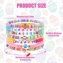 Mikovivi 7-Piece Easter Bracelet, Colourful Elastic Easter Holiday Bracelet, Clay Bracelets, Beach Bracelets, Gifts, Stackable Boho Bracelets, Festive Bracelet for Party Gifts, Women and Men, No
