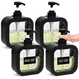 Segbeauty Kitchen Soap Dispenser, Pump Bottle, 500 ml, Soap Dispenser, Plastic, Shower Gel Dispenser with Labels, Shampoo Bottles for Filling, Black, Pack of 4