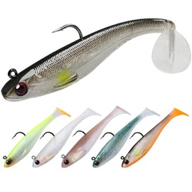 TRUSCEND Fishing 6 Piezas Señuelos de Vinilo para Pesca, Pre-Rigged Jig Head Swimbaits, Lubina Camarón Suave Cebos de Pesca Primera Calidad para el Agua Dulce Salada