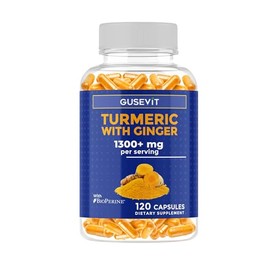 GUSEVIT Turmeric + Ginger Extract + BioPerine for Best Absorption (Black Pepper Extract), 1,300+ mg per Serving, Turmeric 95% Curcuminoids, 120 Capsules, 60 Days Supply, GMP Facility