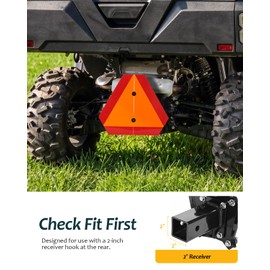 UTV Slow Moving Vehicle Sign Bracket Kit with Reflective SMV Triangle, 2" Receiver Hitch Mount, Hardware & Tools for Golf Cart, Tractor, ATV, Utility Vehicle