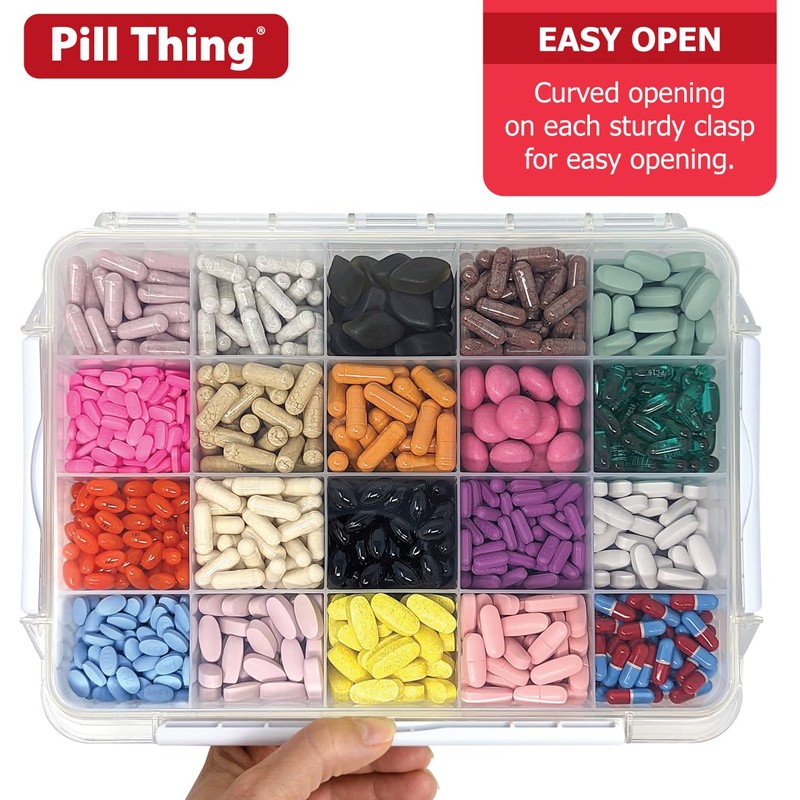 20 Compartment Large Pill Case with Airtight Seal - Silicone