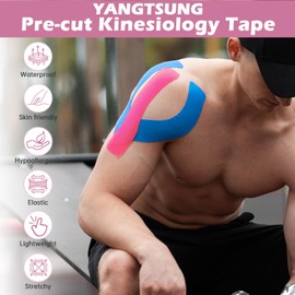 YANGTSUNG Kinesiology Tape Pre Cut, 25 cm x 5 cm Waterproof & Hyopallergenic Kinetic Sports Tape for Shoulder, Knee, Ankle Support, Physio & Sports Injury Muscle Tape