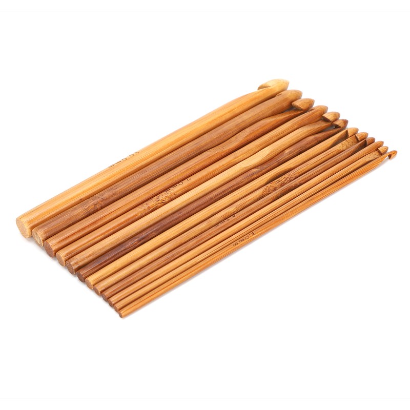 12Pcs Crochet Hook Cylindrical Carbonized Bamboo Needles Kit Sweater Knitting
