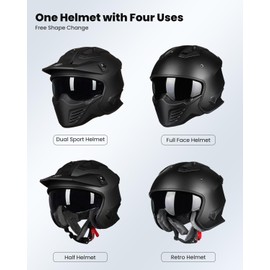 ILM Open Face Motorcycle 3/4 Half Helmet for Dirt Bike Moped ATV UTV Motocross Cruiser Scooter DOT Model 726X (Matte Black,M)
