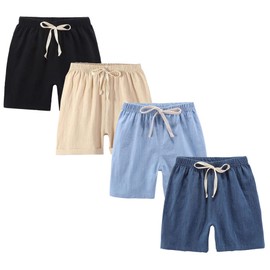 FedMois Pack of 4 Children's Boys' Cotton Shorts, Black, blue, beige and dark blue