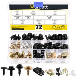 Mardatt 72Pcs Engine Under Cover Body Bolts Screws, Metal Trim Panel Spring Clips and U-Clip Kit, Auto Car Splash Shield Guard Body Bolts Fastener with Screws U-Nuts Trim Moulding Clip for Cars