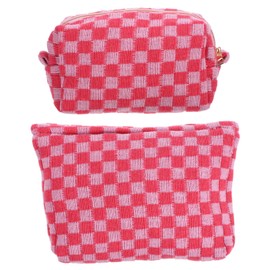 Healvian 2Pcs Checkered Makeup Bag Set Capacity Reusable Cosmetic Bags for Women Travel Toiletry Organizer for Daily Use Easy Storage and Organization