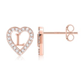 TINGN Letter Stud Earrings Girls - 14 Carat Gold-Plated Stud Earrings Heart Earrings for Girls Stud Earrings Women's Nickel-Free Earrings Studs with Zirconia Gifts for Girls Women Jewellery, Brass