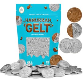 The Dreidel Company Dark Chocolate Coins, Hanukkah Gelt, Silver, Made with Premium Chocolate, Gluten-Free, Non-GMO, Kosher Certified (50-Pack)