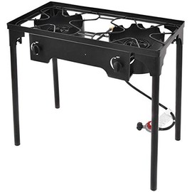 LUARANE Outdoor Stove High Pressure Double Burner Propane, Portable Gas 2 Burner Camp Stand Cooking Adjustable Detachable Legs, 20 PSI Regulator, Patio Camping Burner for Picnic, BBQ Grill (Black)