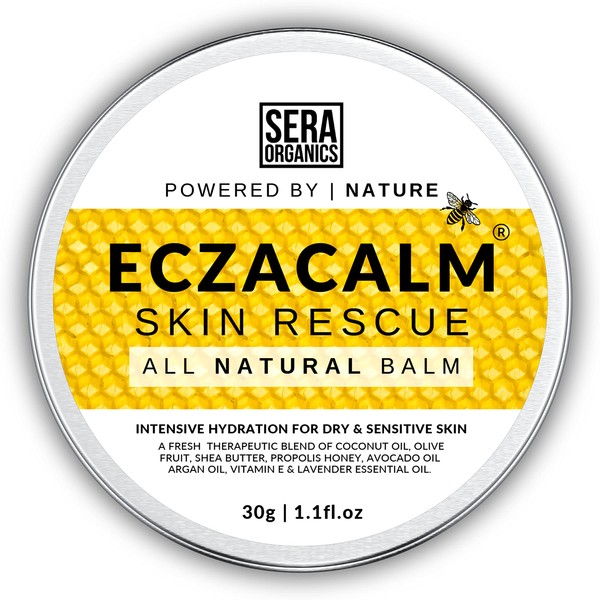 Natural Eczacalm Balm For Dry Itchy Skin, Also Suitable For People Prone To Eczema, Psoriasis, Dermatitis. Blended With Avocado Oil, Argan, Grapeseed Lavender, 100% All-Natural (30g) By Sera Organics