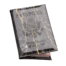 Pretty Little Passports Marble Passport Cover Vaccine Card Holder Combo, Chrome Passport Holder with Vaccine Card Slot (Black Flint)