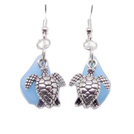 Sea Turtle and Sea Glass Earrings, Dainty Earrings, Gift for Mom