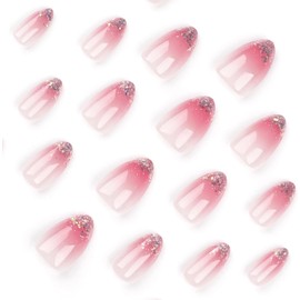 24 Piezas de Uñas Postizas a Presión, Uñas Falsas Cuadradas Cortas Francesa