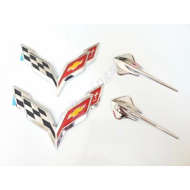 GM 2014-2019 Corvette C7 Chrome Black Front & Rear & Stingray Cross Flags Emblem