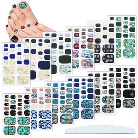 Maitys 264 Pieces 12 Sheets Toe Nail Stickers Self Adhesive Full Nail Wraps Toenail Art Polish Stickers Strips Manicure Accessories Glitter Decals with 1 PC File for Women Girls(Minimalist Style)