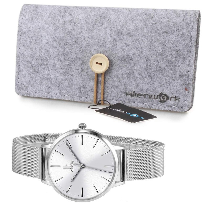 Alienwork IK Minimalist Women's Watch, 36 mm Diameter with Mesh