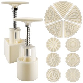 2 Sets Mooncake Mould Press 50 g with 11 Stamps, Flowers and Triangle Shape Decoration Tools for Baking DIY Cookie - White