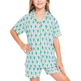 Zelbuck Cute Preppy Clothes, 2 Piece Button Down Monkey Beach Shorts Set Holiday Vaction Y2k Loungewear Pjs(Mint, 12-13 Years)