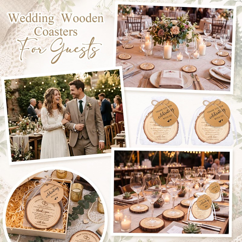 50 Sets Wedding Favor Gift for Guest Natural Pine Wood