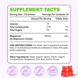Magnesium Citrate Gummies 200 mg, High Absorption Magnesium Gummies for Adults, Bone, Muscle and Teeth Support, 120 Natural Raspberry Gummies