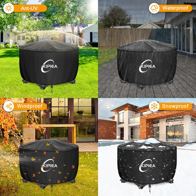 Kipiea Fire Table Covers, Waterproof Round Fire Pit Cover, Heavy