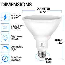 Energetic LED PAR38 Outdoor Flood Light Bulb Home Residential Patio Driveway Light, PAR38 LED Bulb, 3000K Warm White Dimmable, 100W Equivalent 12.5W, Wet-Rated, 1050 Lumen, E26 Base, ETL, 6 Pack
