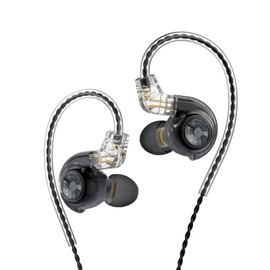 HJ822 In-Ear Monitor, HiFi Headphones with Dual Magnetic Dynamic Driver, IEM Earphones Gaming Earbuds with Volume Control Bass Stereo Noise Isolating, 3.5mm Tangle-Free Cord (Without mic)