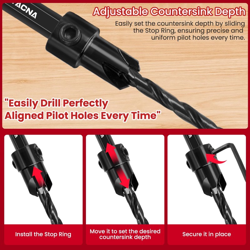 NEWTACNA 15PCS Wood Countersink Drill Bit Set Tapered Pilot Drill