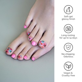 NAILOG Foot Semi-Hardened Gel Nail Stickers (32 Pieces), Foot Nail Seal Hardening Type, Long Lasting, Salon Quality, Nail Stickers, Nail Kit, Beautiful Gloss, Colorful Nails, Flowers | Season