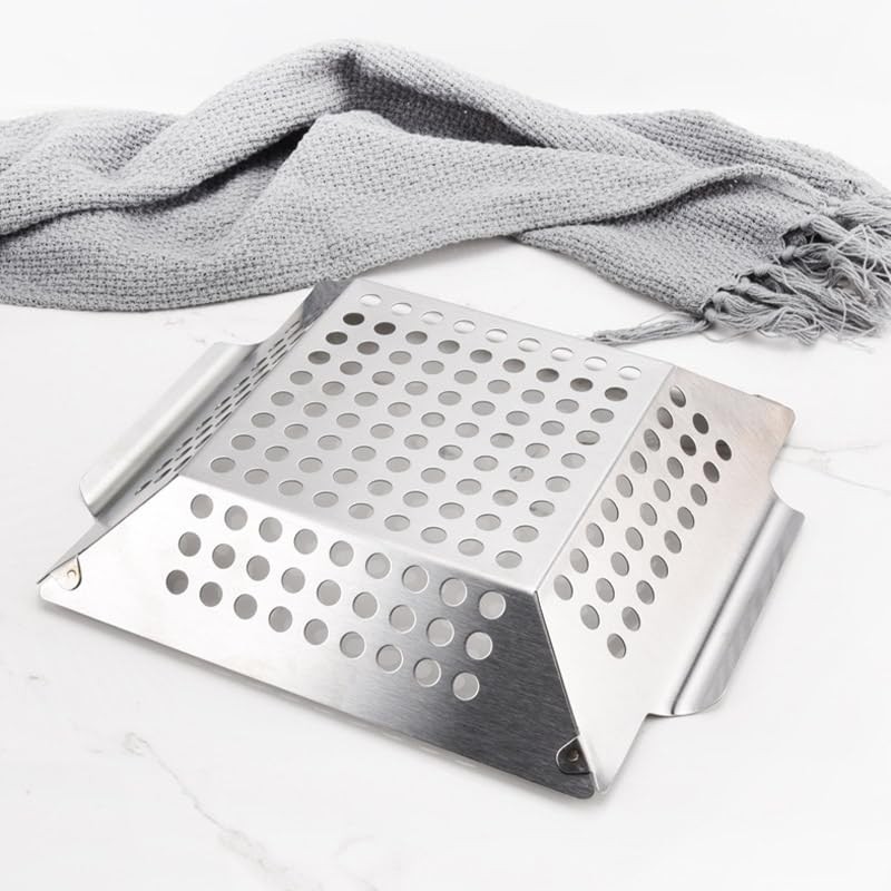 AIMALL 8 Inch Small BBQ Grill Basket, Stainless Steel Barbecue
