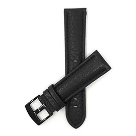 Bandini Extra Long (XL) 20mm Mens Italian Leather Watch Band Strap - Black - Buffalo Pattern - Classic - Black Buckle