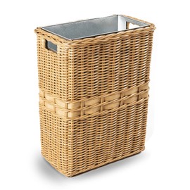 The Basket Lady Large Rectangular Wicker Waste Basket with Metal Liner, 14.5 in L x 9 in W x 18 in H, 7 Gallon Capacity, Sandstone