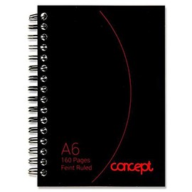 Premier Stationery Concept A6 160pg Wiro Notebook., Black, 24107