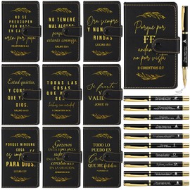 Spakon 10 Sets Christian Gifts Bulk Church Leather Notebook with Pen for Women Men Religious Gifts Bible Study Supplies Prayer Journal Scripture Notepad (Spanish Leaf)