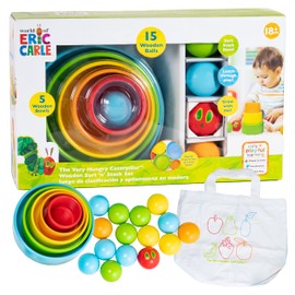 KIDS PREFERRED World of Eric Carle The Very Hungry Caterpillar Wooden Sort and Stack Bowls and Balls Set – Wooden Educational Toy with 5 Bowls and 15 Balls