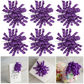AIMUDI Purple Curly Bows 4" Purple Gift Bows Self Adhesive Christmas Curly Ribbon Bows for Gift Wrapping Grosgrain Ribbon Twist Tie Bows for Treat Bags Gift Bags Christmas Party Decorations - 6 Counts
