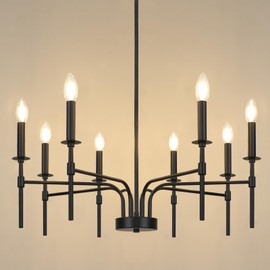 LynPon Black Chandelier, 8-Light Morden Farmhouse Chandelier, Industrial Dining Room Light Fixture, Hanging Ceiling Light for Living Room Kitchen Bedroom Foyer Entryway Lighting
