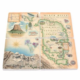 Black Hills National Park Map Natual Stone Coaster - Set of 4, Crafted in The USA