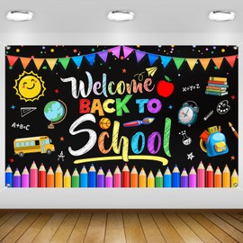 Welcome Back to School Banner Decorations 5.9x3.6Ft First Day of Preschool Photography Backdrop Colorful Pencil Flags Back to School Classroon Decorations Banner 71inch×43inch(Polyester)