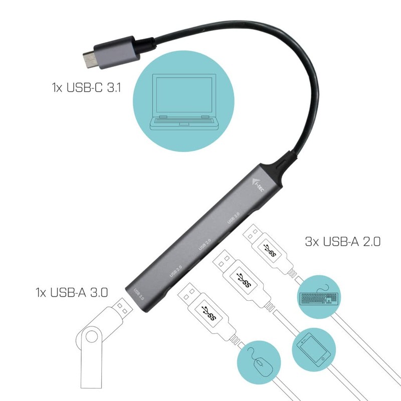 i-tec USB-C Metal HUB 1x USB 3.0 + 3x USB