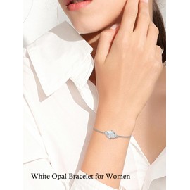 HPQQ Opal Bracelet for Women 925 Sterling Silver Dainty Link White Opal Stone Bracelet October Birthstone Jewelry Anniversary Birthday Christmas Gifts for Women Her Mom