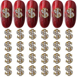 WOKOTO 30pcs Gold Dollor Sign Nail Charms Alloy And Rhinestones For Nails Luxury Money Sign 3d Nail Charms For Nail Art 3d Money Charms For Acrylic Nails Designer Nail Charms Nail 3d Charms For Women