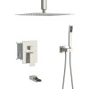Brushed Nickel 12-Inch Ceiling Mount Square Shower System Waterfall Tub