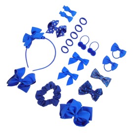 OHPHCALL Girls Hair Bow Clips Set 20pcs Elastic Hair Bands Blue Hairpin Headband for Girls