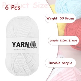 Rebower 6Pcs Pale White Acrylic Yarn 790 Yard 4 Ply Soft Crochet Yarns Sport Weight Yarn,[for DIY Crocheting Knitting Craft Blankets Hats]-300g