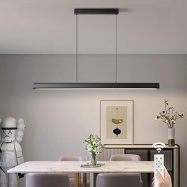 JAYMP Minimalist Linear Pendant Light Dimmable LED Modern Chandelier Dining Room Island Light Restaurant Cafe Bar Office Hanging Lamp Black 45"