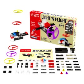 E-Blox Power Blox Light N' Flight 5-in-1 STEM Kit (58 Pieces), LED Light Up Building Blocks & Fan Launch Toy Set, Build 5 3D Structures, Great Science Project for Kids, Birthday Gift, Boys, Girls, 8+